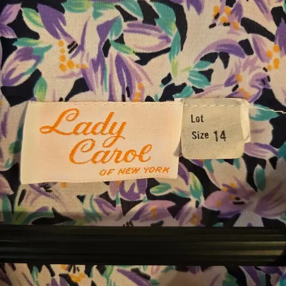 Lady Carol Purple Floral V-Neck Dress Size 14 0183 - Picture 6 of 8